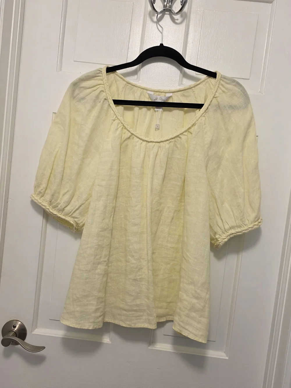 NWT Lilly Pulitzer Pale Yellow Calais Scoop-Neck 100% Linen Top XL, Ret. $138